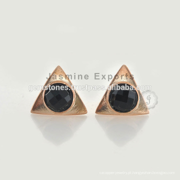 Venda Por Atacado Handmade Rose Gold Natural Black Onyx Gemstone Earring Fabricante